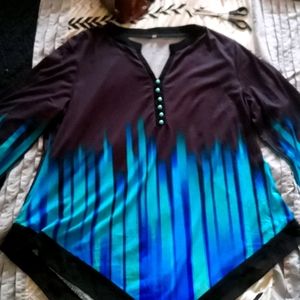 Blue summer long sleeve blouse